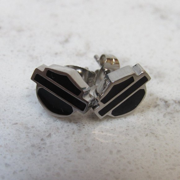 Women's Harley Davidson Black Steel Stud Earrings! - Picture 3 of 7